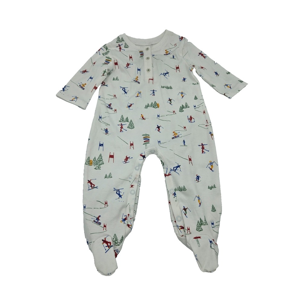 Petidoux‎ Baby Ski Print Footed Romper 3-6M White Pima Cotton One Piece